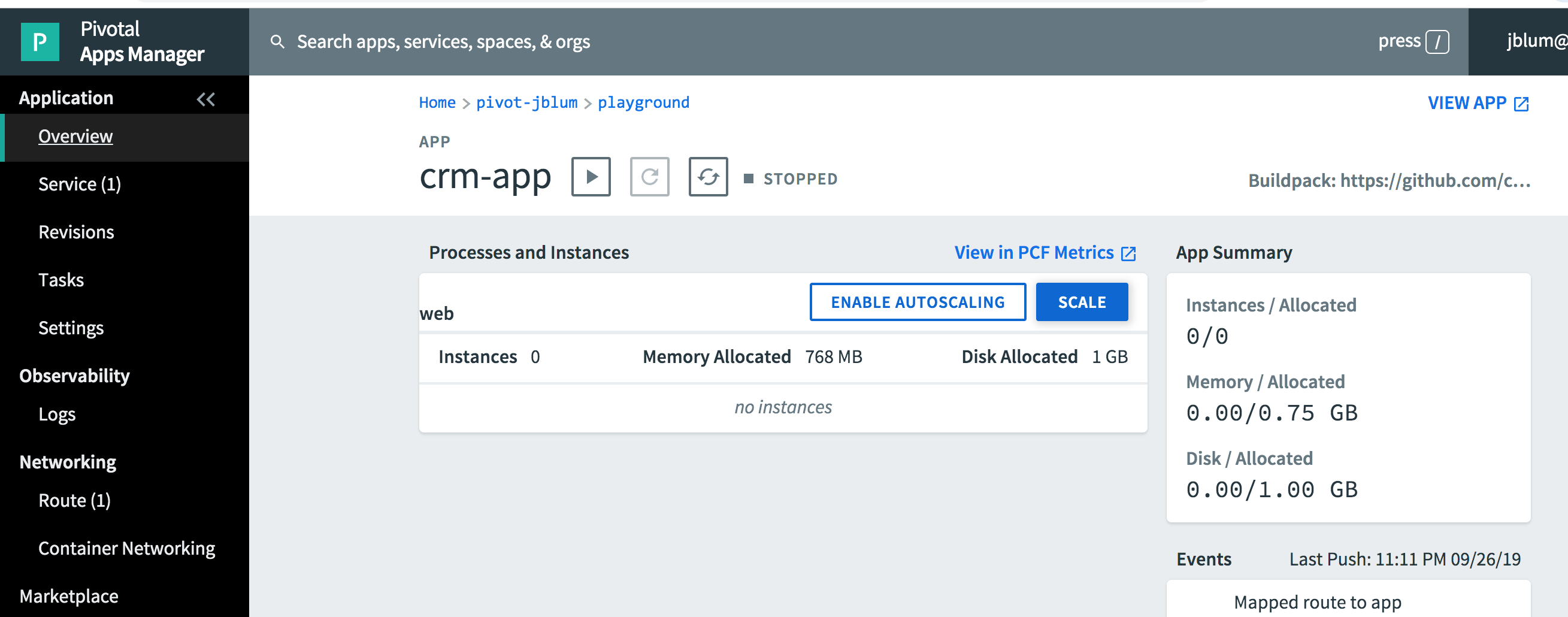 pvtl appsmanager org space apps crm app overview