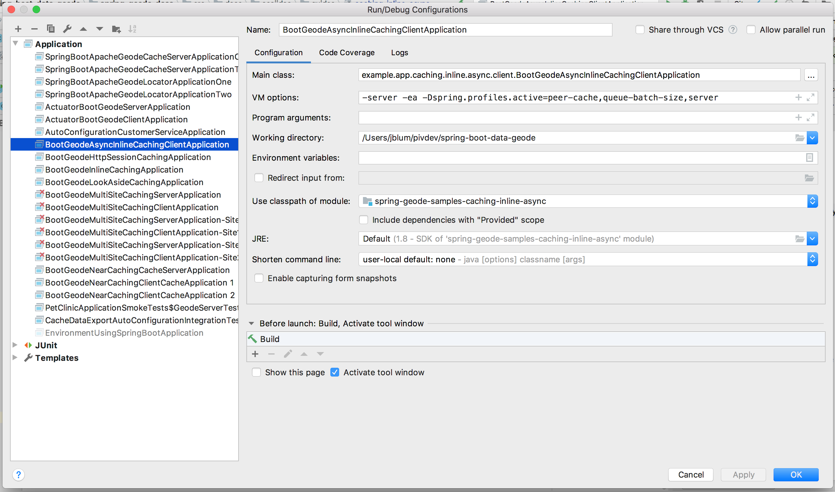 BootGeodeAsyncInlineCachingClientApplication IntelliJ IDEA Run Configuration